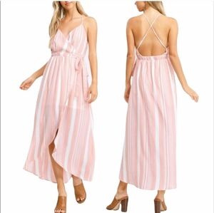 NEW Shop the Trends Wrap Dress Pink White Stripes Boutique XXS High Low